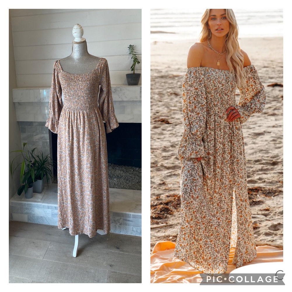 Vici Smoked Off Shoulder Floral Boho Maxi Dress Size Large